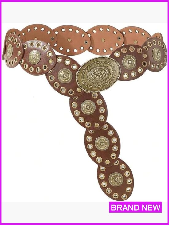 Accessories - Wide Western Leather Belt Boho Concho Buckle Adjustable Vintage Cowgirl Style